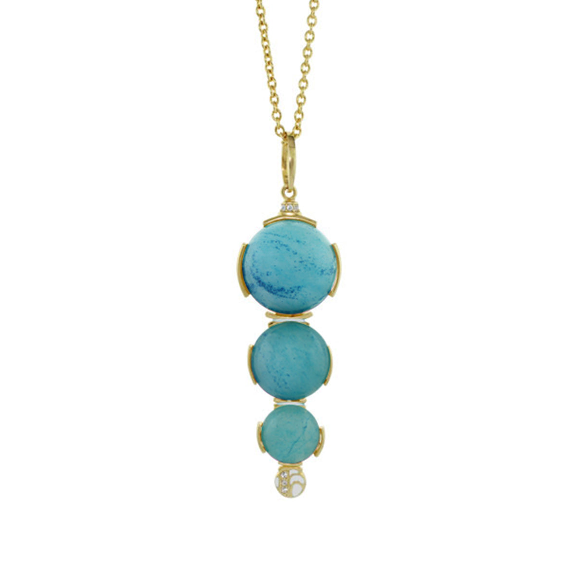 Cool Ice Necklace by Lauren G Adams with three turquoise beads in gold bezels on chain on Tampa Home & Garden Store