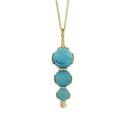 Cool Ice Necklace by Lauren G Adams with three turquoise beads in gold bezels on chain on Tampa Home & Garden Store