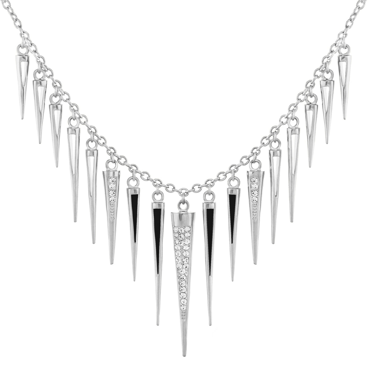 Utopia Necklace by Lauren G Adams, silver-tone spike fringe with rhinestones on Tampa Home & Garden Store