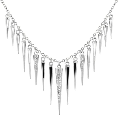 Utopia Necklace by Lauren G Adams, silver-tone spike fringe with rhinestones on Tampa Home & Garden Store