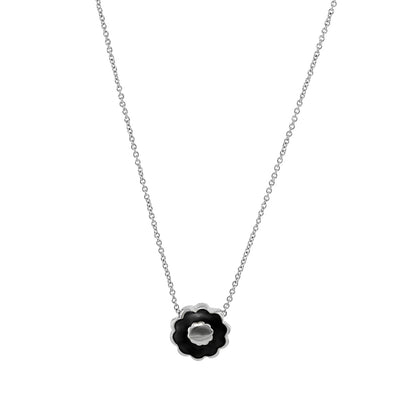 Open Arms Flower Necklace by Lauren G Adams, silver chain with black enamel flower pendant on Tampa Home & Garden Store