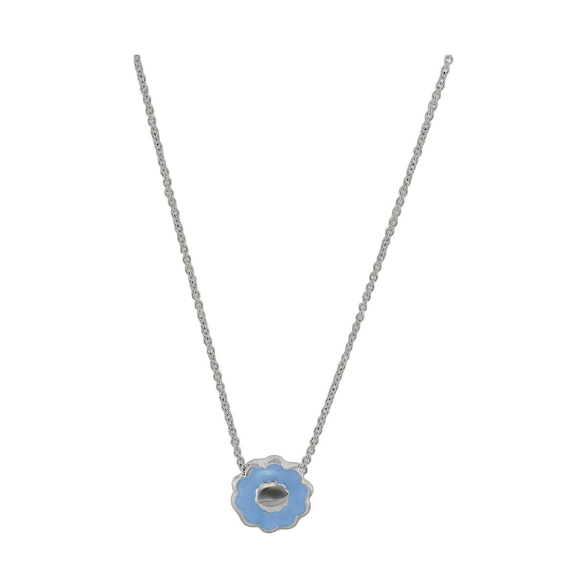 Open Arms Flower Necklace blue scalloped flower pendant on silver chain on Tampa Home & Garden Store