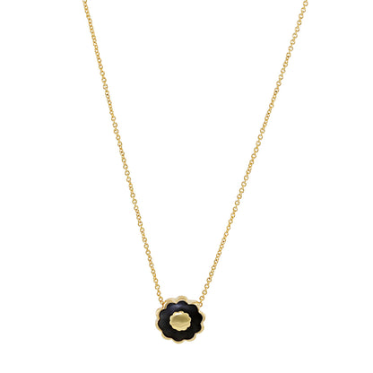 Open Arms Flower Necklace, gold chain with black enamel flower pendant on Tampa Home & Garden Store