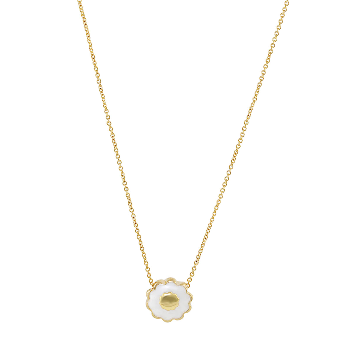 Open Arms Flower Necklace by Lauren G Adams, gold chain with white enamel flower pendant on Tampa Home & Garden Store