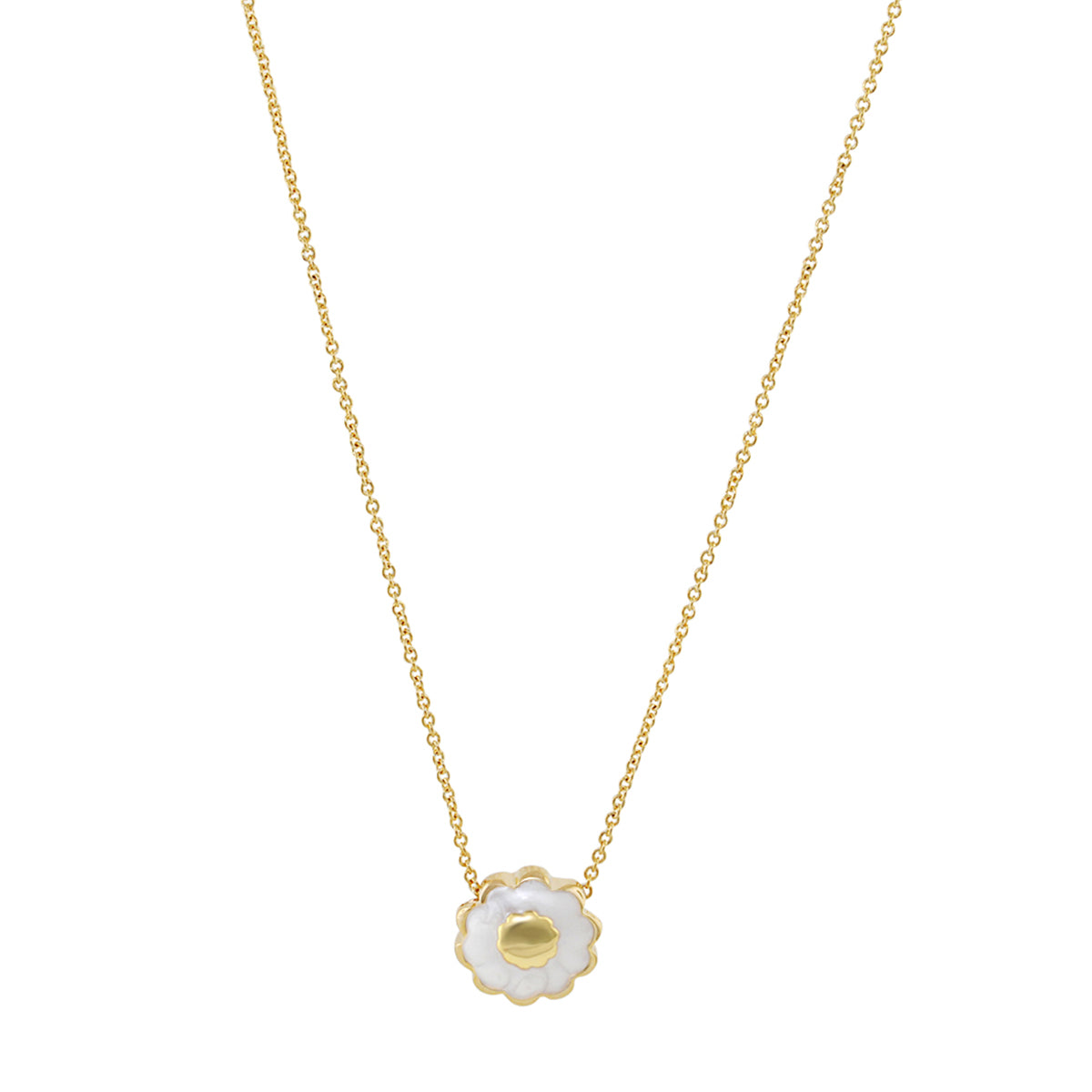 Open Arms Flower Necklace by Lauren G Adams, gold chain with white enamel flower pendant on Tampa Home & Garden Store