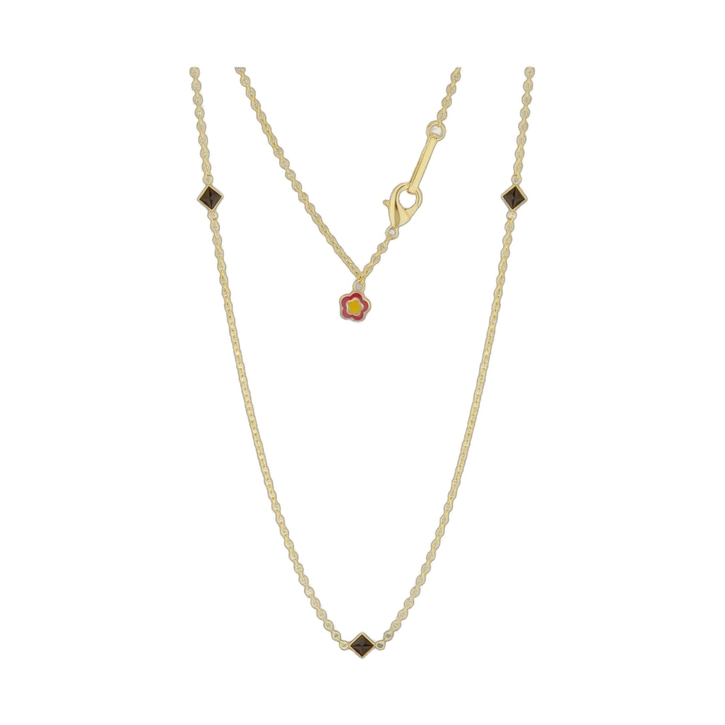 Eau Chain Necklace Gold chain with black square stone and flower pendant Lauren G Adams on Tampa Home & Garden Store