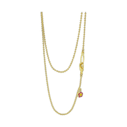 Eau Chain Necklace — gold bead chain with pink flower charm pendant on a beaded chain on Tampa Home & Garden Store