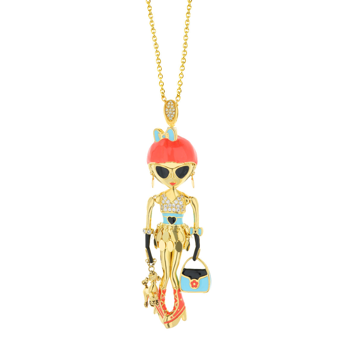Uptown Girls pendant necklace gold-tone figure with red hair, blue bow by Lauren G Adams on Tampa Home & Garden Store