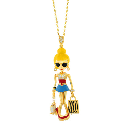 Uptown Girls Charm Necklace gold-tone pendant with sunglasses-wearing girl by Lauren G Adams on Tampa Home & Garden Store