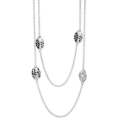 Sweet Leopard Necklace by Lauren G Adams long layered silver-tone with leopard-leaf charms on Tampa Home & Garden Store