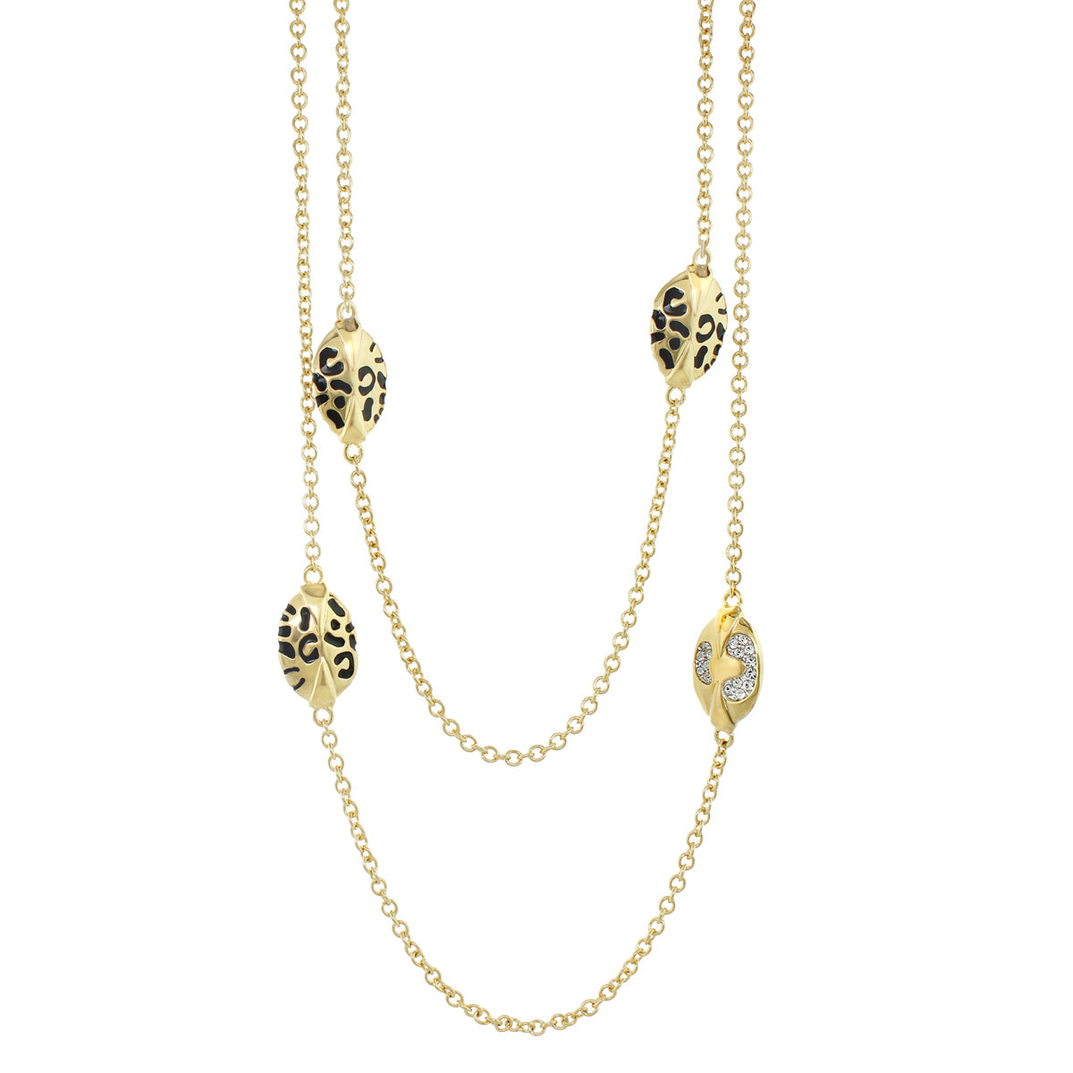 Sweet Leopard Long Necklace gold chain with leopard-print beads and crystals by Lauren G Adams on Tampa Home & Garden Store