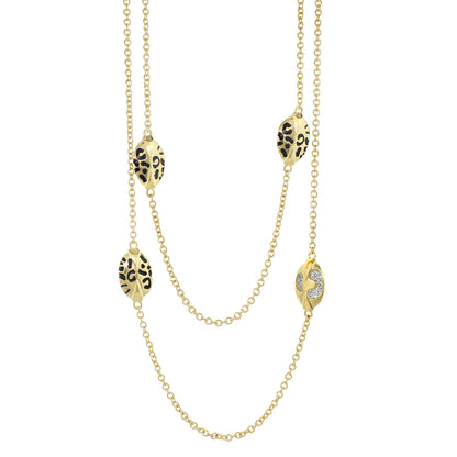 Sweet Leopard long necklace by Lauren G Adams with gold-tone chain and leopard-spot oval charms on Tampa Home & Garden Store