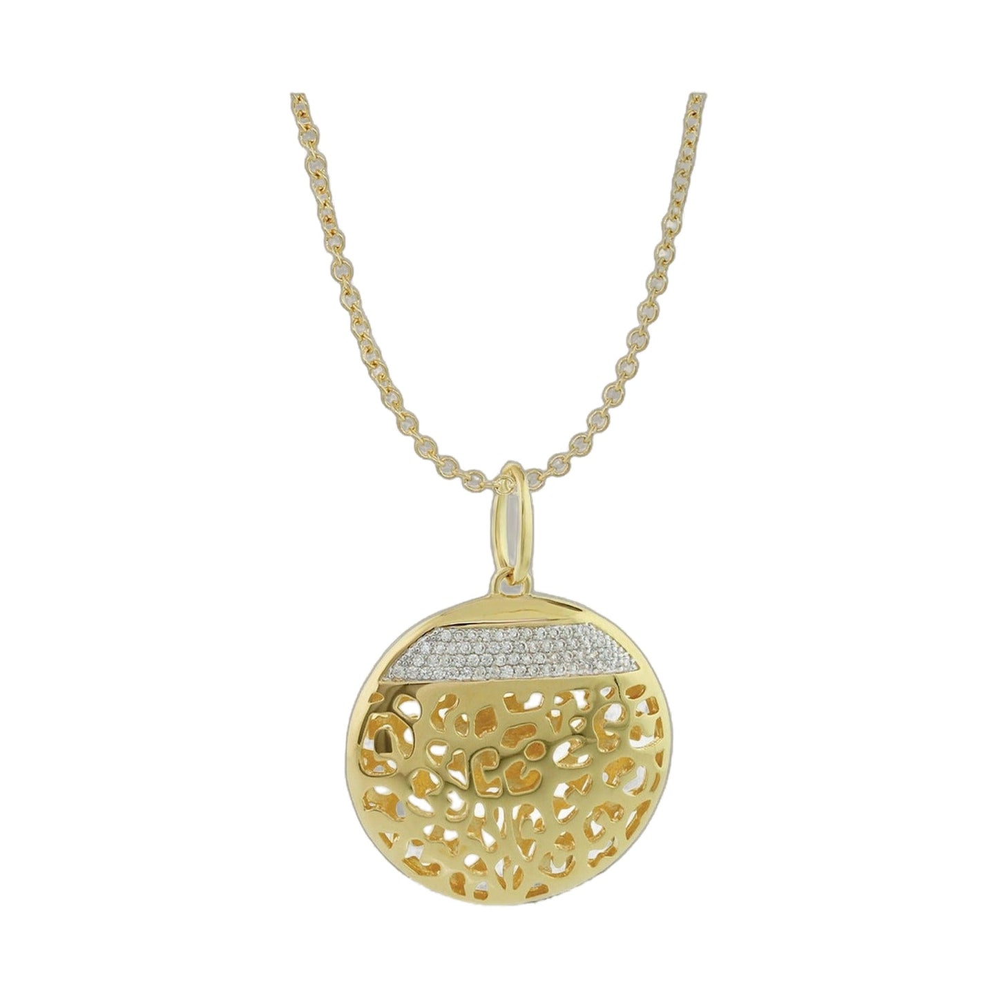 Sweet Leopard Necklace pendant on gold chain with pavé diamonds and cutout disk on Tampa Home & Garden Store