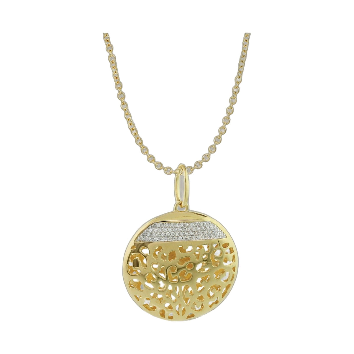 Sweet Leopard Necklace pendant in gold with lattice disk and diamond-accent top on Tampa Home & Garden Store