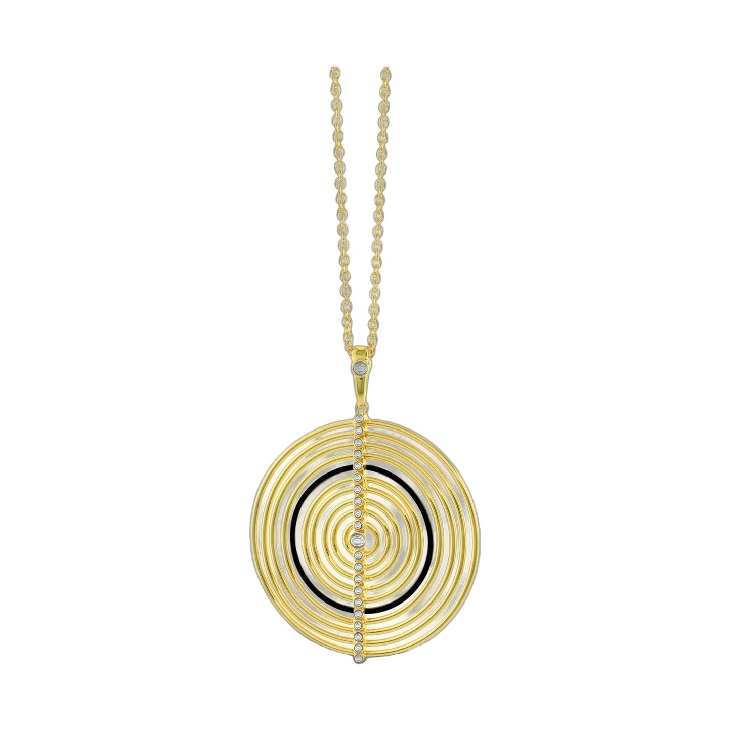 Egyptian Queen Necklace pendant in gold tone with concentric spiral rings and crystals on Tampa Home & Garden Store