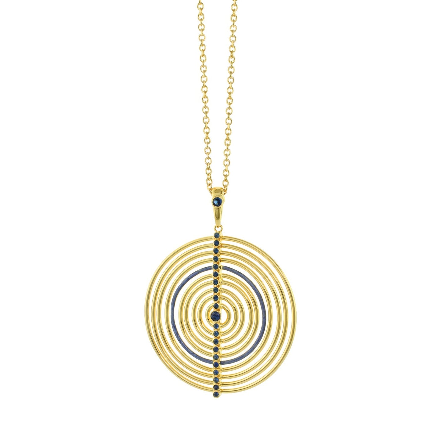 Egyptian Queen Necklace Pendant in gold with concentric circles and blue stones, Lauren G Adams on Tampa Home & Garden Store