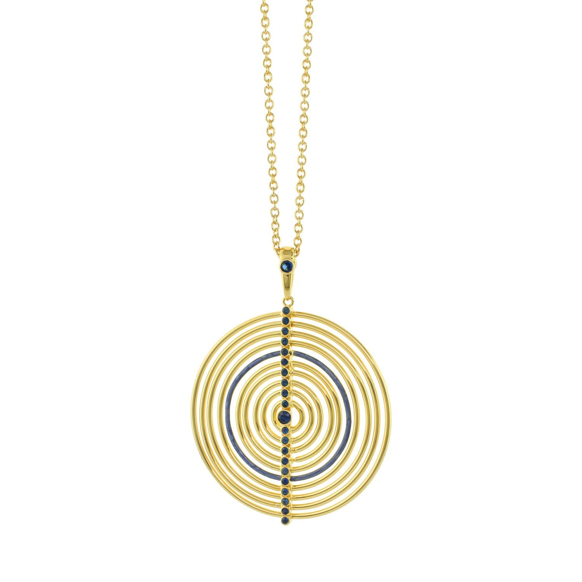 Egyptian Queen Necklace Pendant in gold with concentric circles and blue stones, Lauren G Adams on Tampa Home & Garden Store