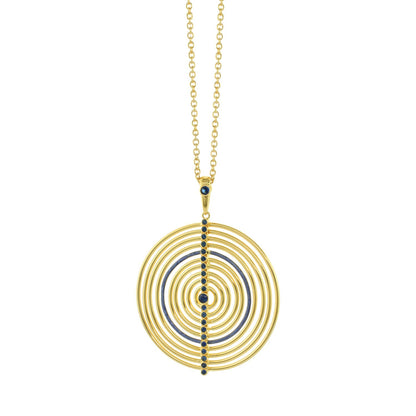 Egyptian Queen Necklace Pendant in gold with concentric circles and blue stones, Lauren G Adams on Tampa Home & Garden Store