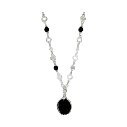 Dragon Lady Necklace pendant in silver with black cabochon centerpiece on chain on Tampa Home & Garden Store