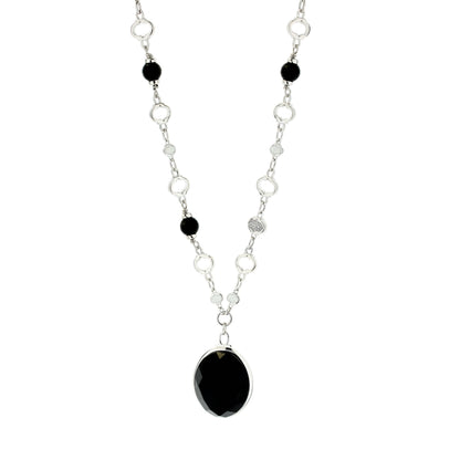 Dragon Lady Necklace pendant on silver chain with large black oval stone by Lauren G Adams on Tampa Home & Garden Store