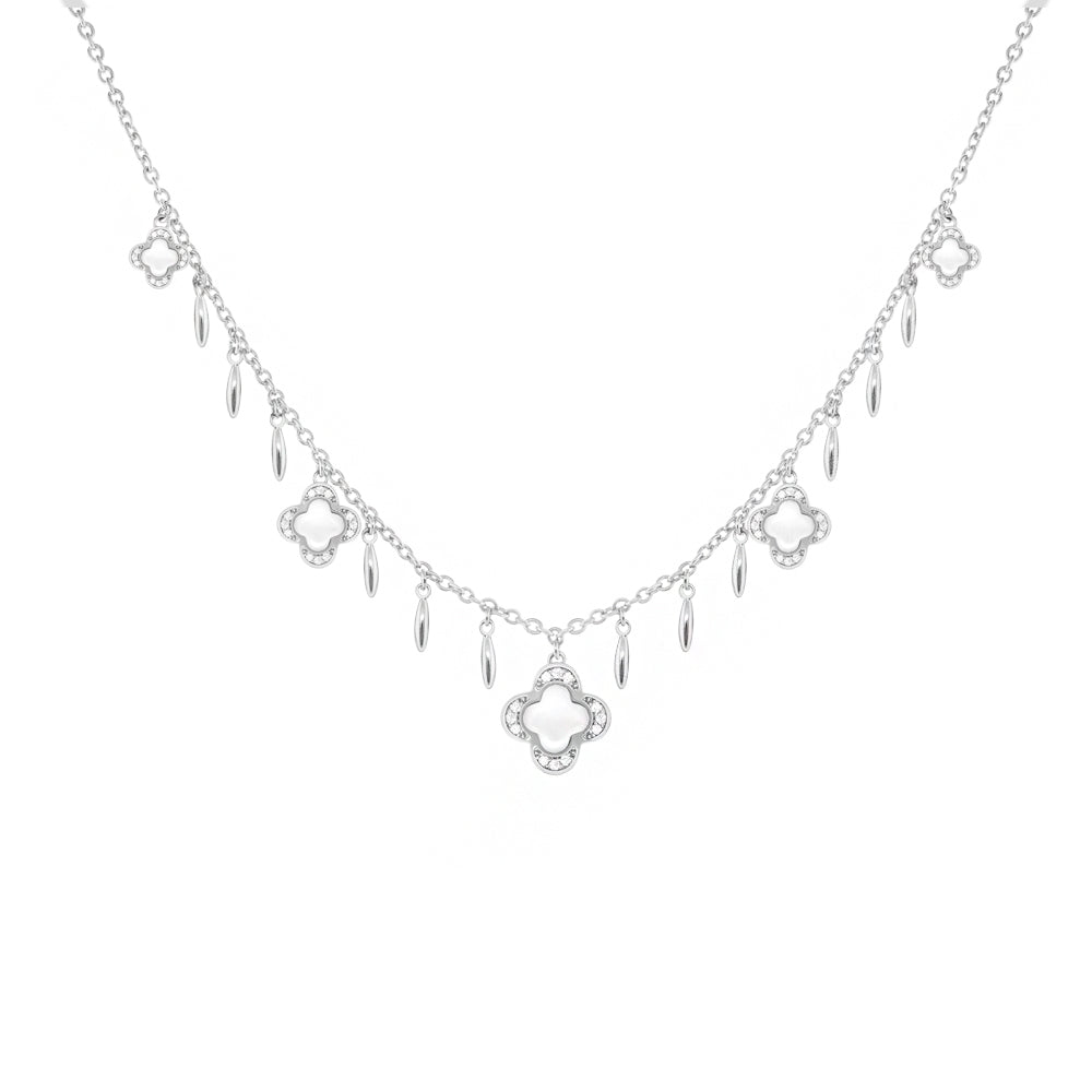 Marilyn Clover Necklace by Lauren G Adams, silver necklace with crystal-edged clover charms on Tampa Home & Garden Store