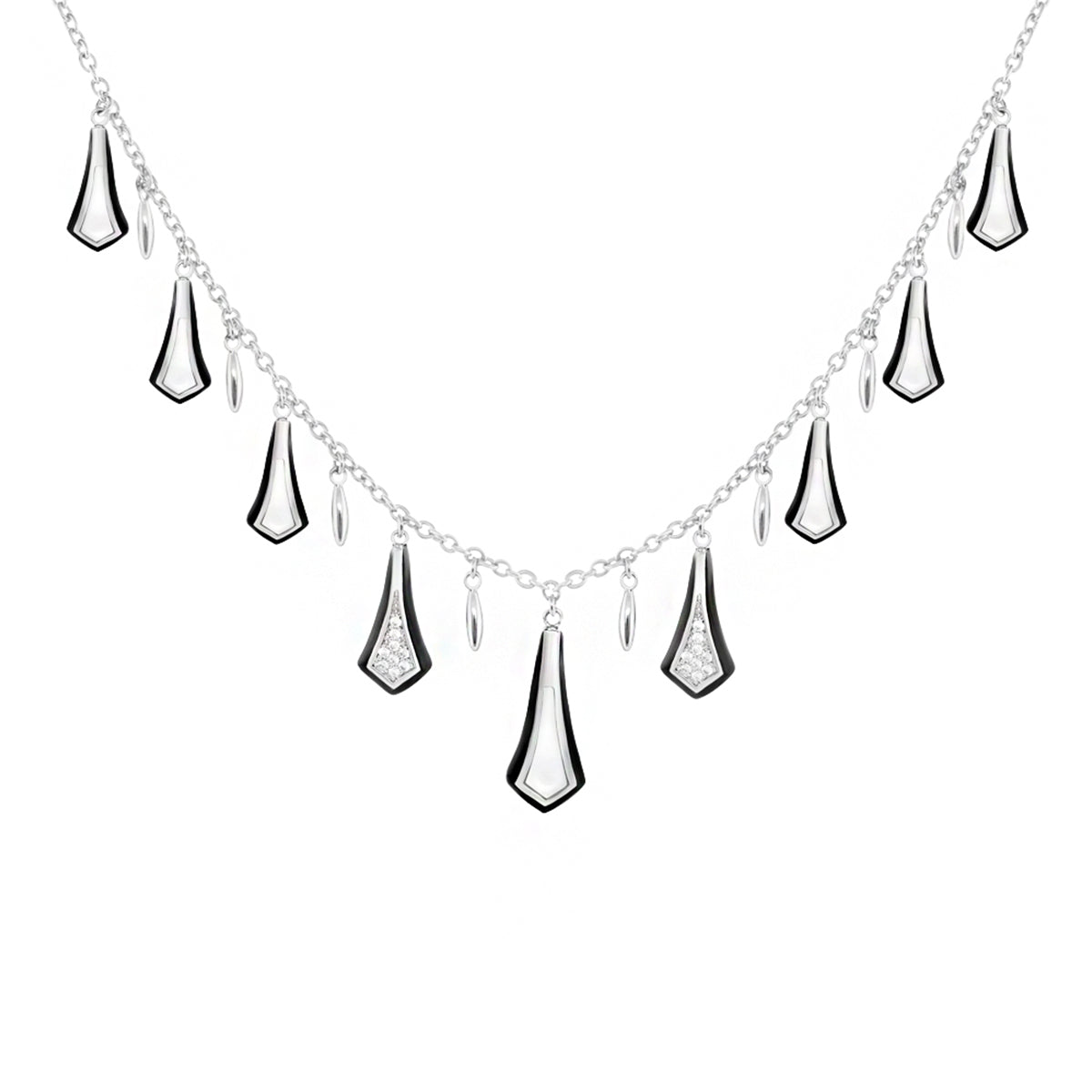 Marilyn Mother of Pearl Necklace by Lauren G Adams, silver chain with black pearl teardrops on Tampa Home & Garden Store