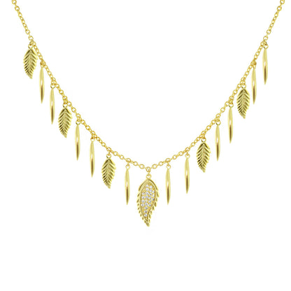 Marilyn Feather Necklace gold necklace with Lauren G Adams leaf charms and crystal pendant on Tampa Home & Garden Store
