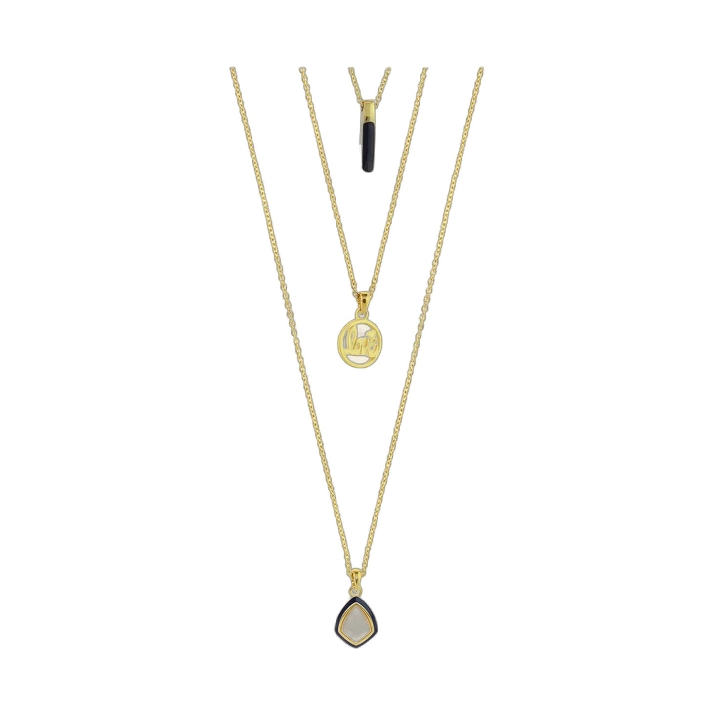 Delicato Triple Chain Necklace pendant by Lauren G Adams, gold-tone with bezel teardrop on Tampa Home & Garden Store