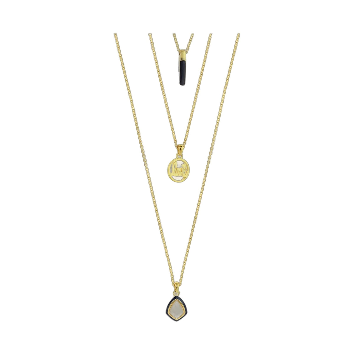 Delicato Triple Chain Necklace pendant by Lauren G Adams, gold-tone with bezel teardrop on Tampa Home & Garden Store