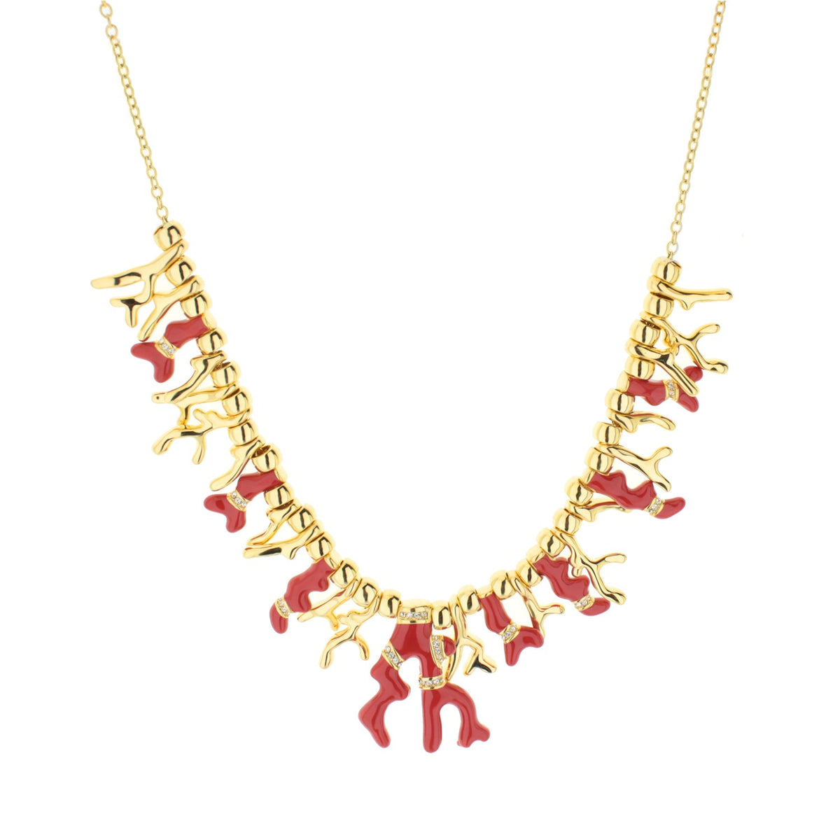 Pretty Little Things Coral Necklace Lauren G Adams, gold sea life links with red coral charms on Tampa Home & Garden Store