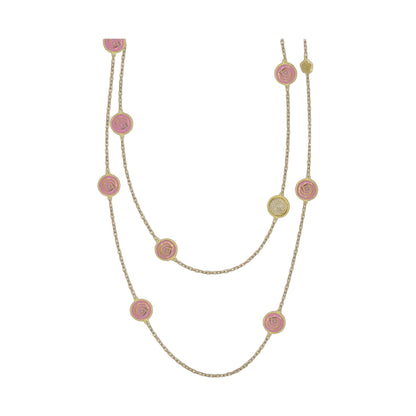 Rosie Passion Long Necklace pink enamel circular charms on gold chain by Lauren G Adams on Tampa Home & Garden Store