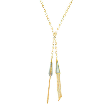 Retro Hippie Chic Long Necklace by Lauren G Adams with gold chain and twin tassel pendants on Tampa Home & Garden Store