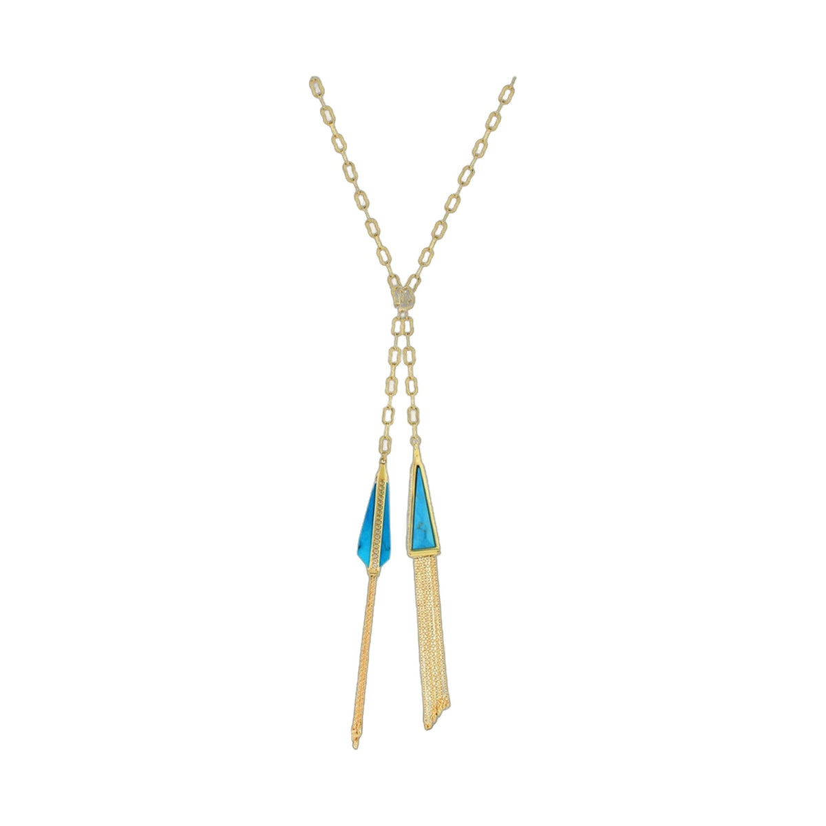 Retro hippie chic necklace by Lauren G Adams with gold chain turquoise triangular pendant on Tampa Home & Garden Store