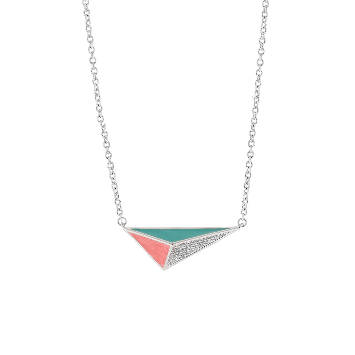 Triplet pendant necklace with turquoise and coral pink pavé silver on chain on Tampa Store on Tampa Home & Garden Store