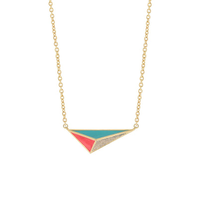 Triplet Necklace by Lauren G Adams on gold chain with turquoise and red enamel triangles on Tampa Home & Garden Store