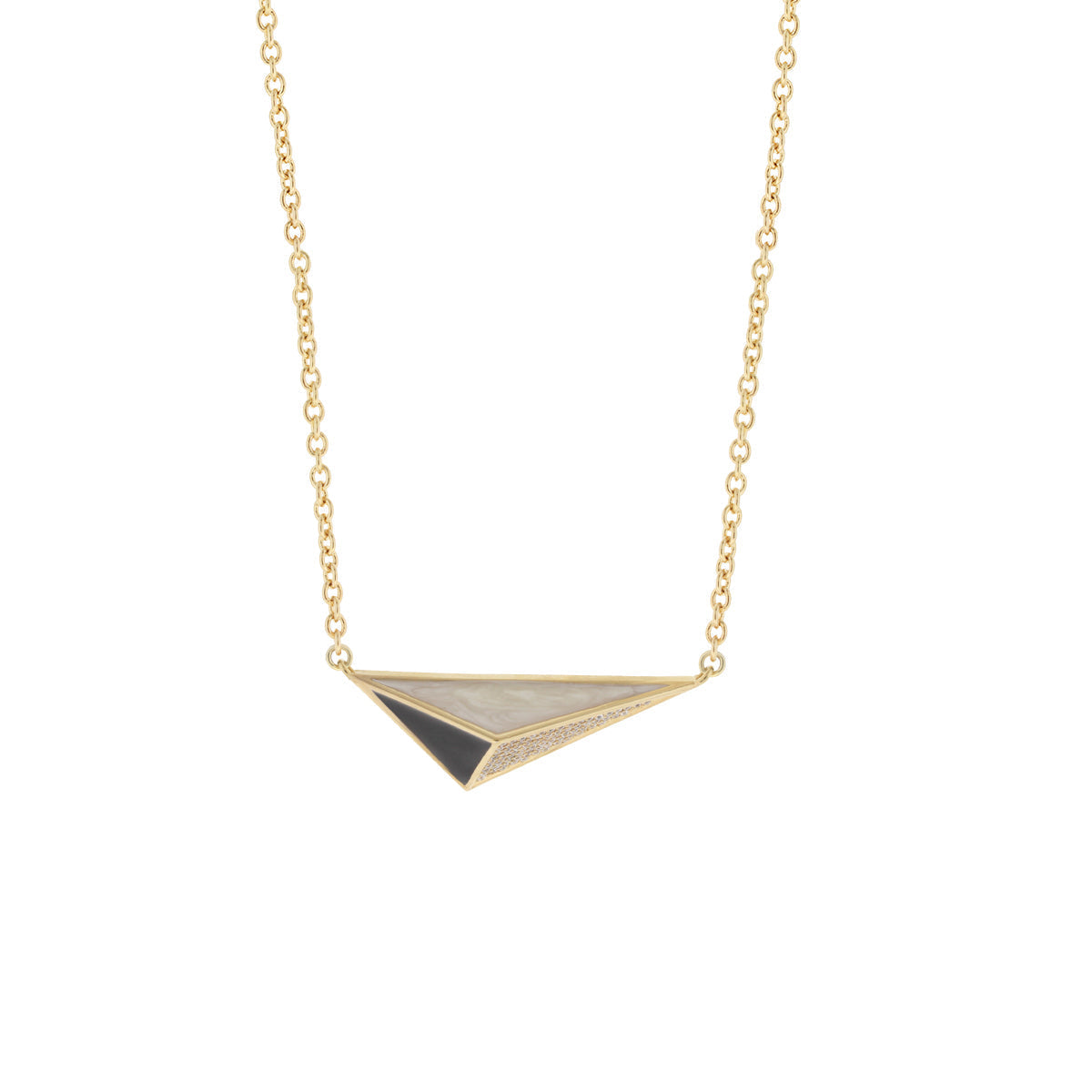 Triplet pendant necklace by Lauren G Adams, gold triangle with pearl inlay and enamel on Tampa Home & Garden Store
