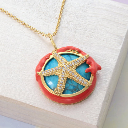 Pretty Little Things Starfish Necklace turquoise cabochon gold-tone starfish on Tampa Home & Garden Store