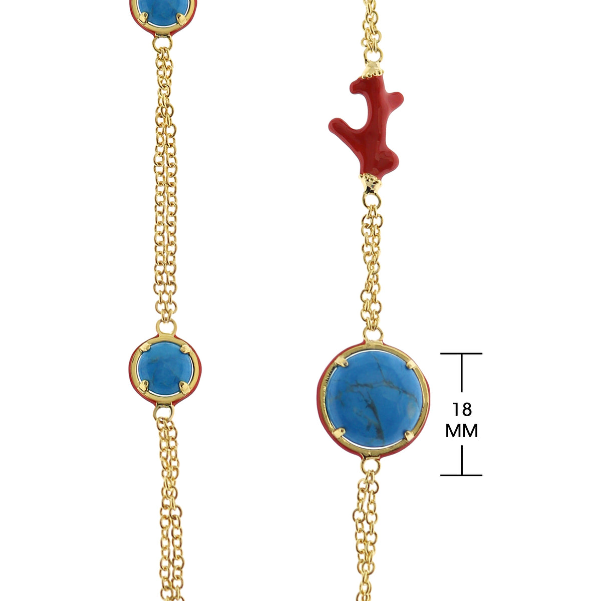 Pretty Little Things Coral Long Necklace by Lauren G Adams with coral branches and blue stones on gold chain on Tampa Home & Garden Store