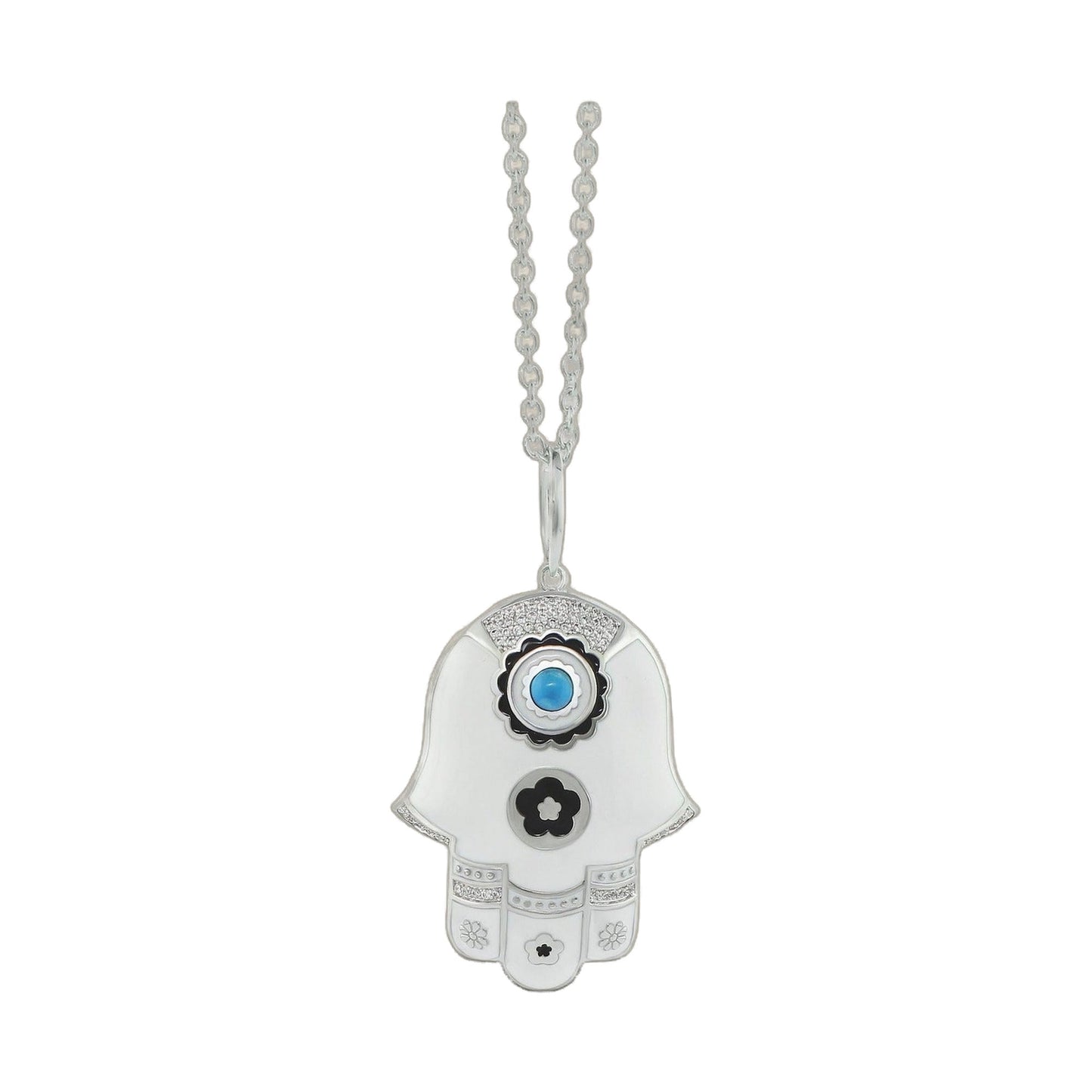 Lucky Hamsa Necklace pendant by Lauren G Adams with turquoise center and crystal trim on Tampa Home & Garden Store