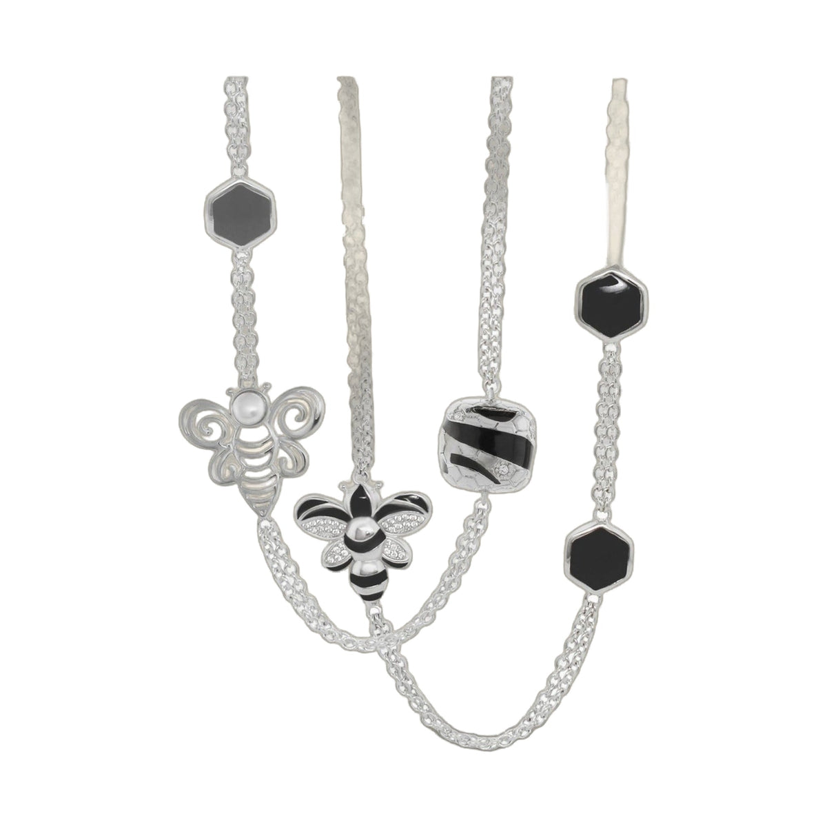 Beehive Necklace set with layered silver chains and black hexagon pendants by Lauren G Adams on Tampa Home & Garden Store