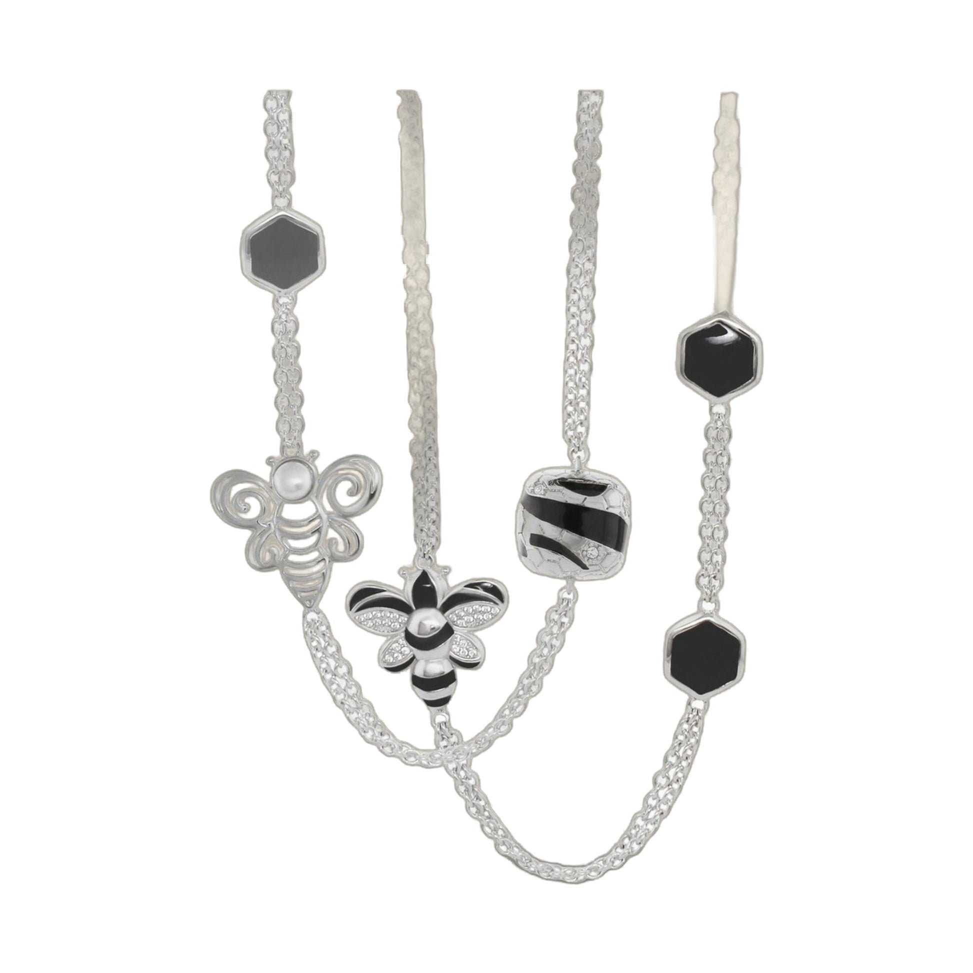 Beehive Necklace set with layered silver chains and black hexagon pendants by Lauren G Adams on Tampa Home & Garden Store