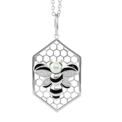 Beehive Necklace by Lauren G Adams in silver-tone with honeycomb cage and pearl bee on Tampa Home & Garden Store