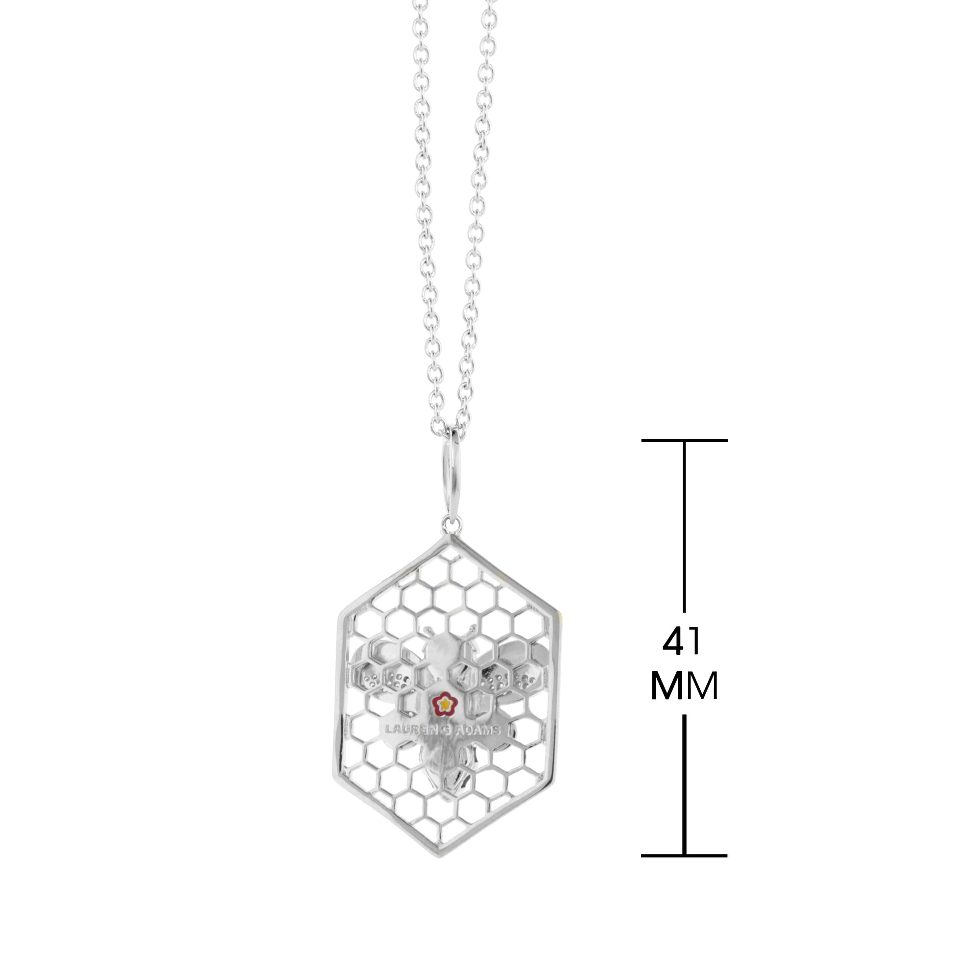 Beehive necklace by Lauren G Adams with a hexagonal honeycomb cage on a silver chain on Tampa Home & Garden Store