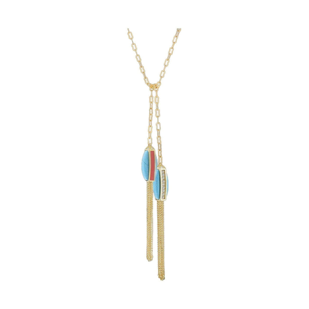 Retro Hippie Chic Y Necklace in gold tone with turquoise pendant on Tampa Home & Garden Store