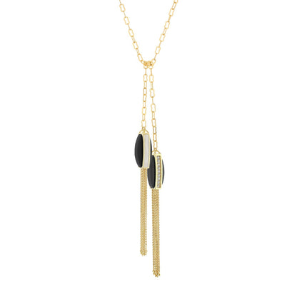 Retro Hippie Chic Necklace by Lauren G Adams, gold chain with black and white oval pendants on Tampa Home & Garden Store