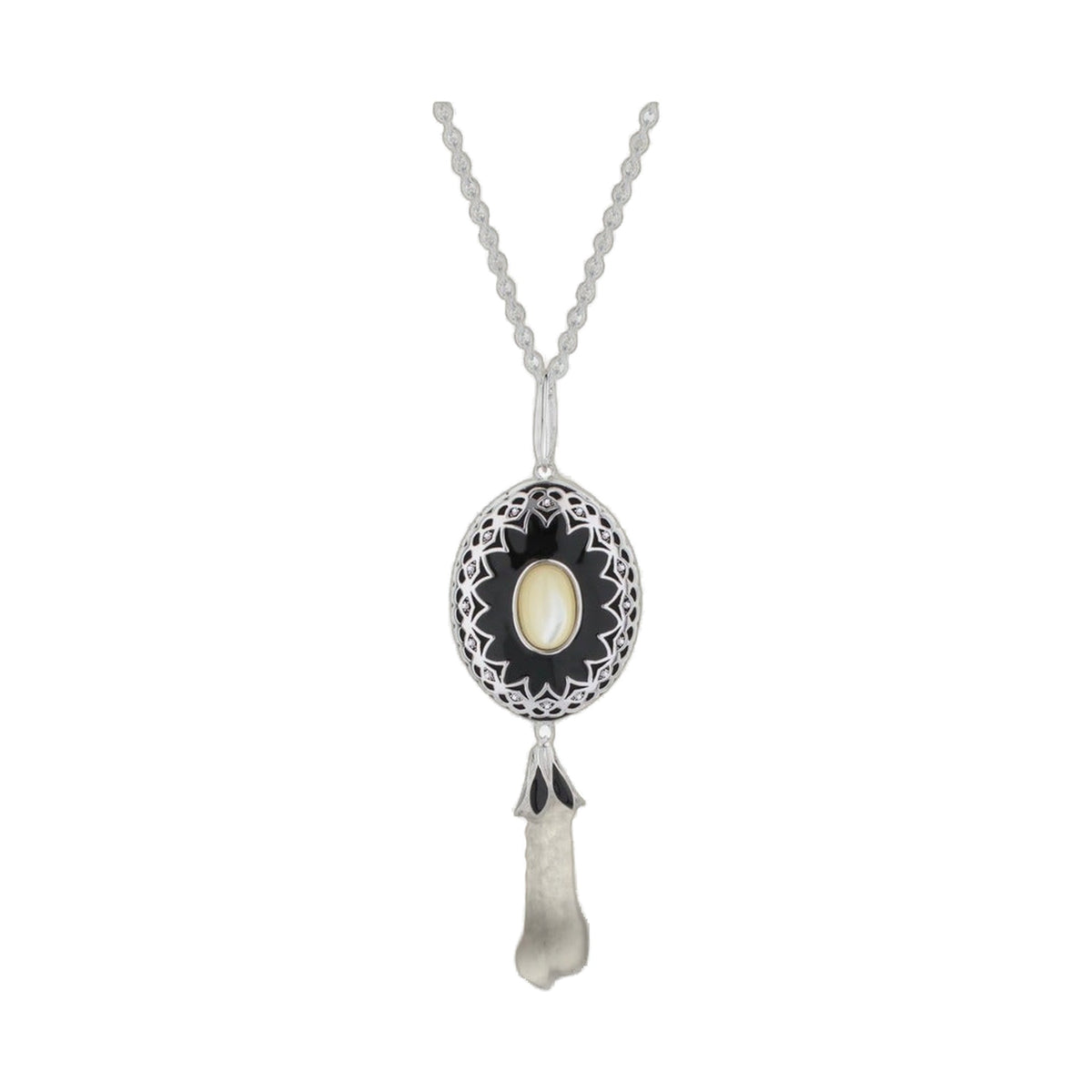 Infinity Necklace by Lauren G Adams, silver-tone chain with black enamel oval pendant on Tampa Home & Garden Store