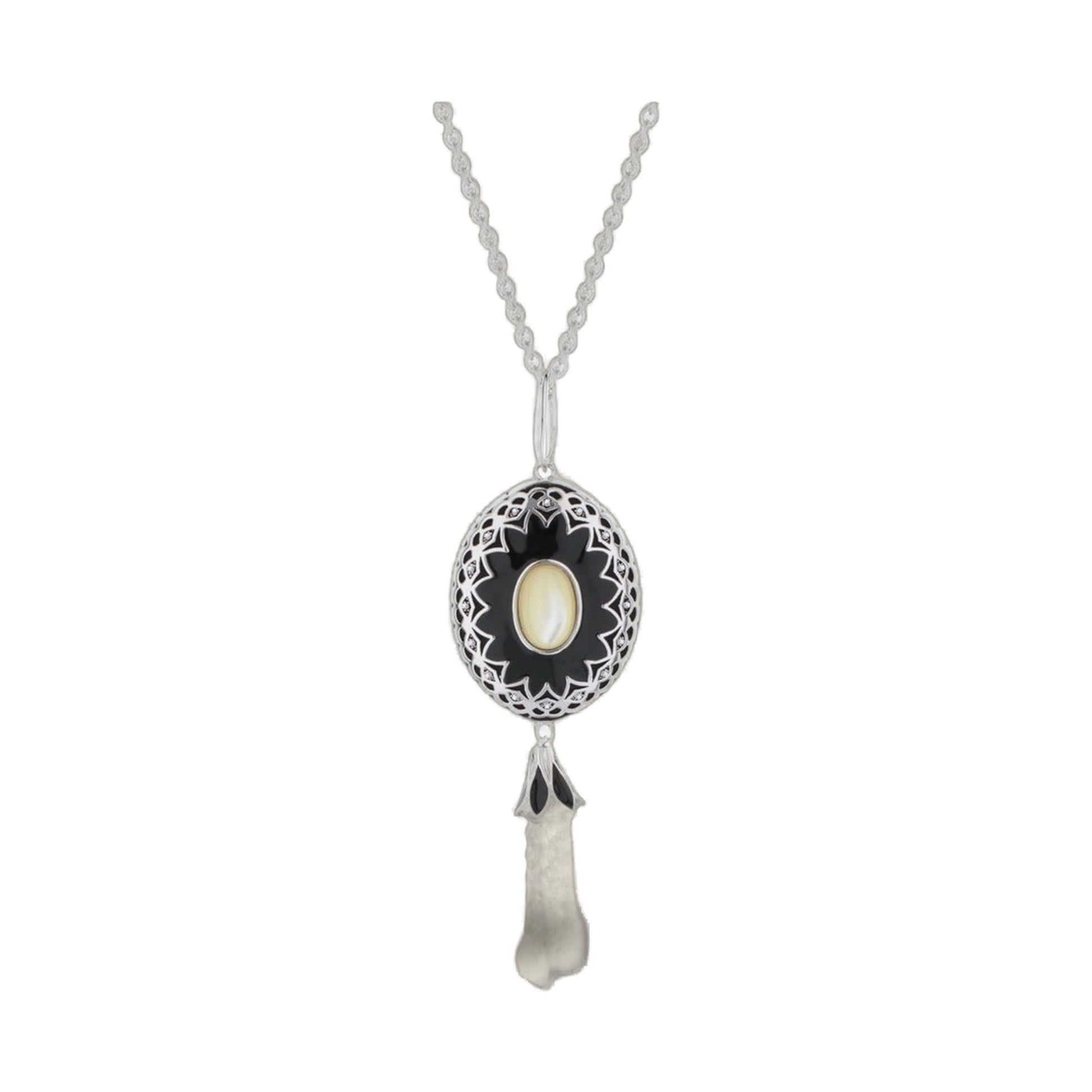 Infinity necklace by Lauren G Adams - silver-tone chain with black enamel oval pendant on Tampa Home & Garden Store