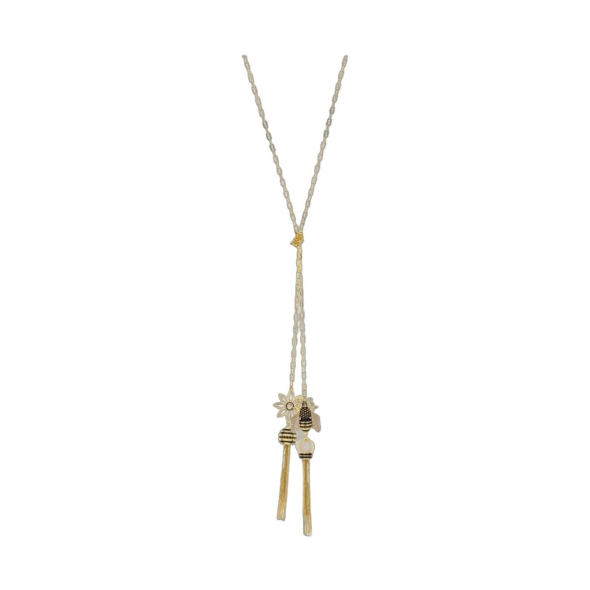 Yellow Bumble Bee Necklace with gold bee pendant and flower charm on beaded chain by Lauren G Adams on Tampa Home & Garden Store