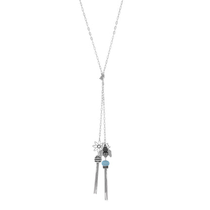 Yellow Bumble Bee Necklace by Lauren G Adams, silver-tone chain with bee charms and tassels on Tampa Home & Garden Store