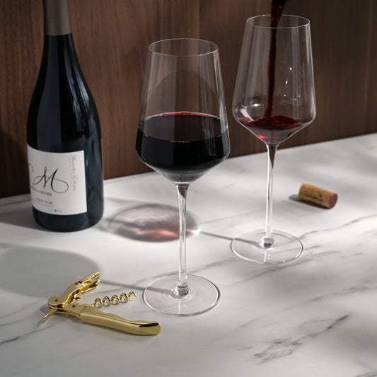 Crystal Wine Glasses and Gold Corkscrew Gift Set